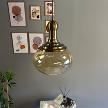 Bamyum Solvia Cam Bal Rengi Tekli Avize Uzun Eskitme Tokmak Başlık Retro Sarkıt Lamba Salon Aydınlatma