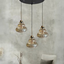 Bamyum Lily Üçlü Cam Bal Rengi Metal Çubuk Avize Ince Eskitme Başlık Retro Sarkıt Lamba Salon Aydınlatma