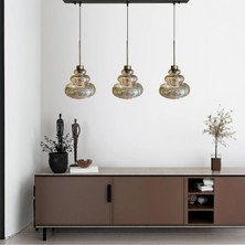 Bamyum Lily Üçlü Cam Bal Rengi Metal Çubuk Avize Ince Eskitme Başlık Retro Sarkıt Lamba Salon Aydınlatma