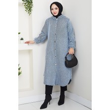 İlkimay.com Çizgi Detay Kapüşonlu Kaşe Kap 1634 - Mavi