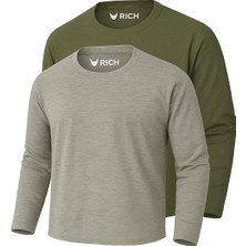 Rich Erkek Haki-Grimelanj 2'li Paket Basic Uzun Kollu Sporcu Body