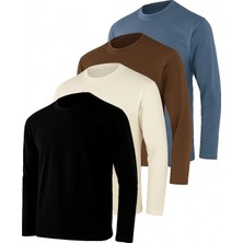 Rich Erkek Indigo-Ekru-Kahverengi-Siyah 4'lü Paket Basic Uzun Kollu Sporcu Body