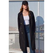 Mareandpanda 5853 Kruvaze Yaka Trençkot - Siyah