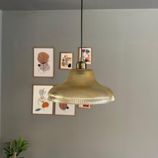 Bamyum Stark Cam Bal Rengi Tekli Avize Yarım Lale Başlık Retro Sarkıt Lamba Salon Aydınlatma