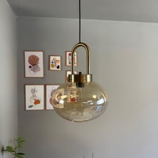 Bamyum Solvia Cam Bal Rengi Tekli Avize Eskitme Kilit Kafa Başlık Retro Sarkıt Lamba Salon Aydınlatma