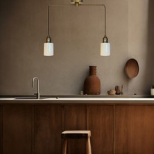 Bamyum Tiny Beyaz Cam Ikili Metal Çubuk Avize Lale Başlık Retro Sarkıt Lamba Restoran Salon Aydınlatma