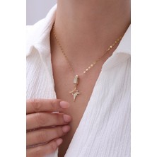 Yavuz Kuyumculuk 14 Ayar Altın Aynalı Zincir Yarı Taşlı Kuzey Yıldızı Kolye