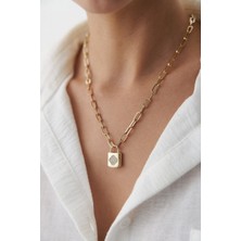 Yavuz Kuyumculuk 14 Ayar Altın Ataş Zincir Taşlı Yonca Kilit Kolye