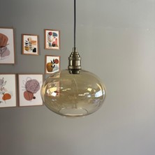 Bamyum Solvia Cam Bal Rengi Tekli Avize Lale Başlık Retro Sarkıt Lamba Salon Aydınlatma