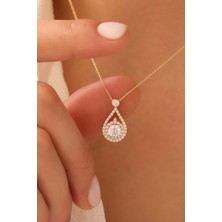 Yavuz Kuyumculuk 14 Ayar Altın Baget Taşlı Damla Kolye