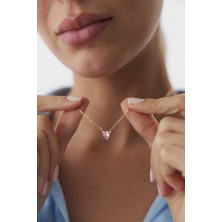 Yavuz Kuyumculuk 14 Ayar Altın Ataş Zincir Pembe Kalp Kolye