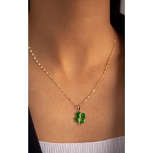 Yavuz Kuyumculuk Altın Italyan Aynalı Zincir Yeşil Yonca Kolye