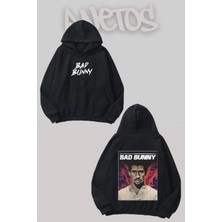 Anetos Bad Bunny 13 Tasarım Siyah Ön Arka Baskılı Sweatshirt