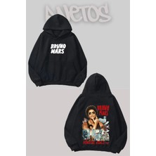 Anetos Bruno Mars 14 Tasarım Siyah Ön Arka Baskılı Sweatshirt