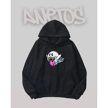 Anetos Ghost 3 Tasarım Siyah Ön Baskılı Sweatshirt
