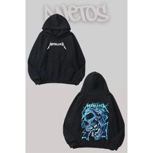 Anetos Metallica 21 Tasarım Siyah Ön Arka Baskılı Sweatshirt