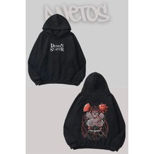 Anetos Demon Slayer 5 Tasarım Siyah Ön Arka Baskılı Sweatshirt