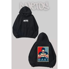 Anetos Baki Hanma Sırt Baskılı Siyah Kapüşonlu Sweatshirt