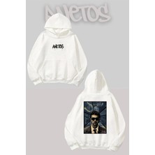 Anetos Fıght Clup 2 Sırt Baskılı Beyaz Kapüşonlu Sweatshirt