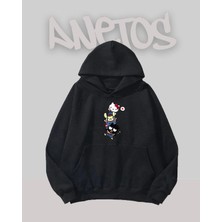 Anetos Hello City Tasarım Siyah Ön Baskılı Sweatshirt
