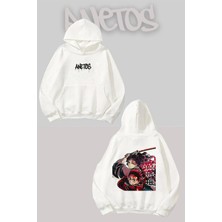 Anetos Tanjiro Anime Karakterleri Sırt Baskılı Beyaz Kapüşonlu Sweatshirt
