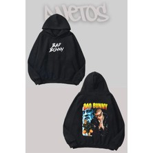 Anetos Bad Bunny 10 Tasarım Siyah Ön Arka Baskılı Sweatshirt
