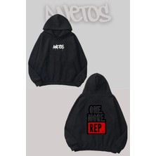 Anetos One More Rep Sırt Baskılı Siyah Kapüşonlu Sweatshirt