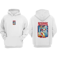 Anetos Sleeping Tasarım Sırt Baskılı Beyaz Sweatshirt