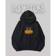 Anetos Games Tasarım Siyah Ön Baskılı Sweatshirt