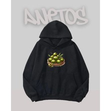 Anetos Zeytın Tasarım Siyah Ön Baskılı Sweatshirt