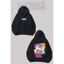 Anetos Daisy Duck Sırt Baskılı Siyah Kapüşonlu Sweatshirt