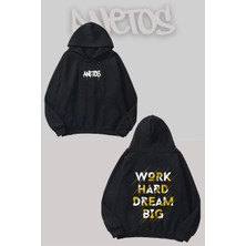 Anetos Work Hard Dream Sırt Baskılı Siyah Kapüşonlu Sweatshirt