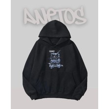 Anetos Project Tasarım Siyah Ön Baskılı Sweatshirt