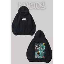 Anetos Saint Seiya Sırt Baskılı Siyah Kapüşonlu Sweatshirt