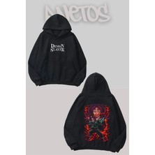 Anetos Demon Slayer 7 Tasarım Siyah Ön Arka Baskılı Sweatshirt