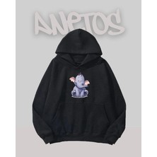 Anetos Yavru Fil Tasarım Siyah Ön Baskılı Sweatshirt
