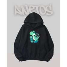 Anetos Baby Dino Tasarım Siyah Ön Baskılı Sweatshirt