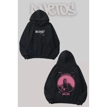 Anetos Blackpink Rose 3 Tasarım Siyah Ön Arka Baskılı Sweatshirt