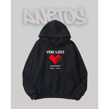 Anetos You Lost Tasarım Siyah Ön Baskılı Sweatshirt