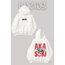 Anetos Akasukı Sırt Baskılı Beyaz Kapüşonlu Sweatshirt