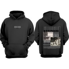 Anetos Eminem Tasarım Sırt Baskılı Siyah Sweatshirt