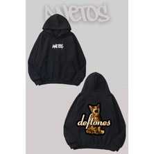 Anetos Deftones Kedi Sırt Baskılı Siyah Kapüşonlu Sweatshirt