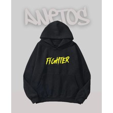 Anetos Fıghter Tasarım Siyah Ön Baskılı Sweatshirt