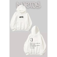 Anetos Black 1 Sırt Baskılı Beyaz Kapüşonlu Sweatshirt