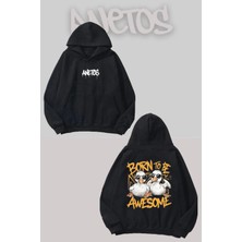 Anetos Havalı Ördekler Sırt Baskılı Siyah Kapüşonlu Sweatshirt