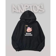 Anetos Braın Washıng Tasarım Siyah Ön Baskılı Sweatshirt