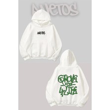 Anetos Gta Vı Sırt Baskılı Beyaz Kapüşonlu Sweatshirt