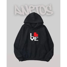 Anetos Love 2 Tasarım Siyah Ön Baskılı Sweatshirt