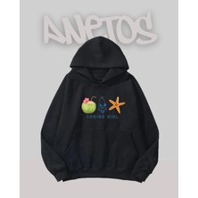 Anetos Caribe Gırl Tasarım Siyah Ön Baskılı Sweatshirt
