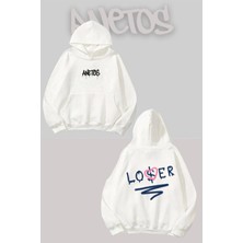 Anetos Txt 5 Sırt Baskılı Beyaz Kapüşonlu Sweatshirt